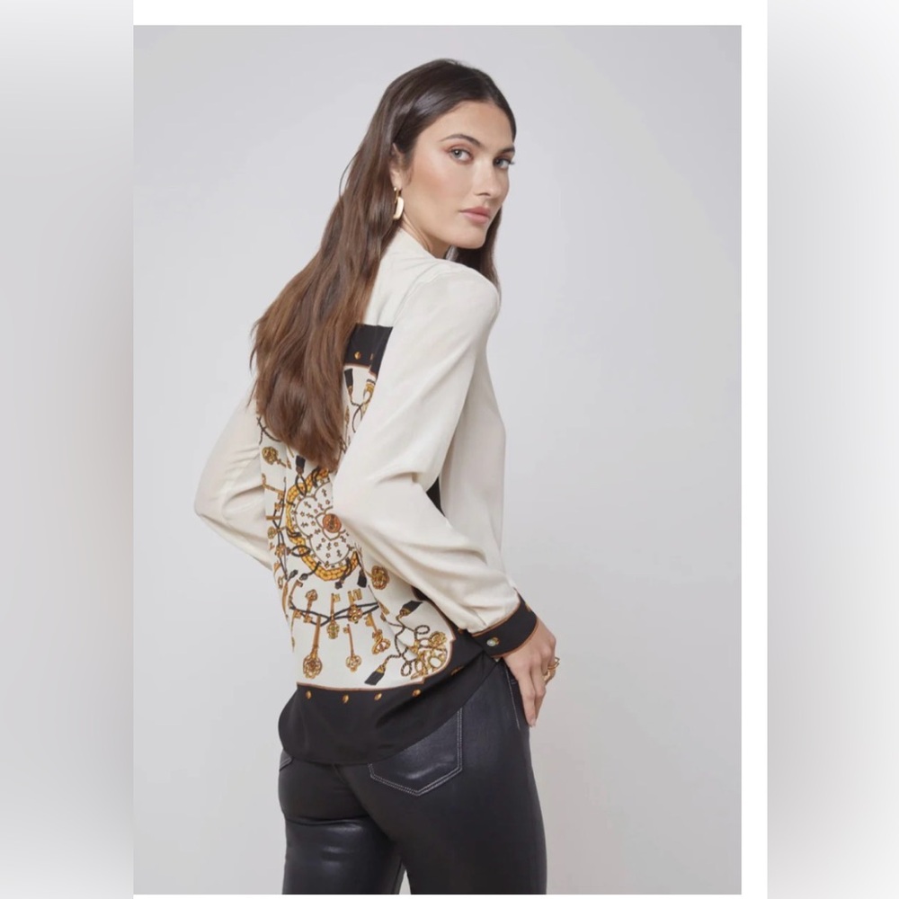 L'AGENCE Cream Sheer Blouse with Black Accents